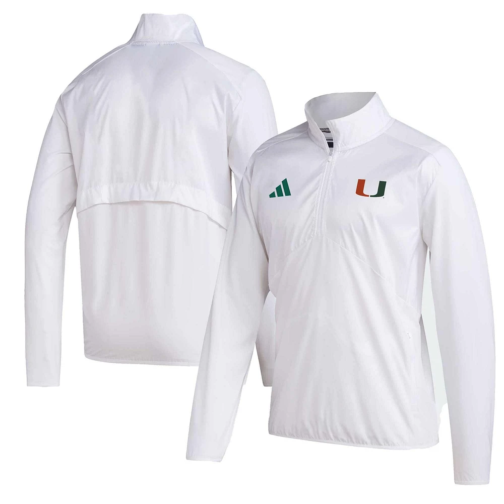 Men's adidas Miami Hurricanes Sideline AEROREADY Raglan Sleeve Quarter-Zip Jacket