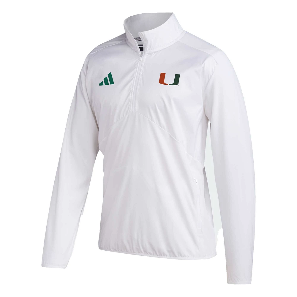 Men's adidas Miami Hurricanes Sideline AEROREADY Raglan Sleeve Quarter-Zip Jacket