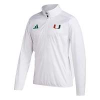 Men's adidas Miami Hurricanes Sideline AEROREADY Raglan Sleeve Quarter-Zip Jacket