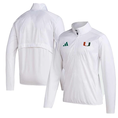 Men's adidas Miami Hurricanes Sideline AEROREADY Raglan Sleeve Quarter-Zip Jacket