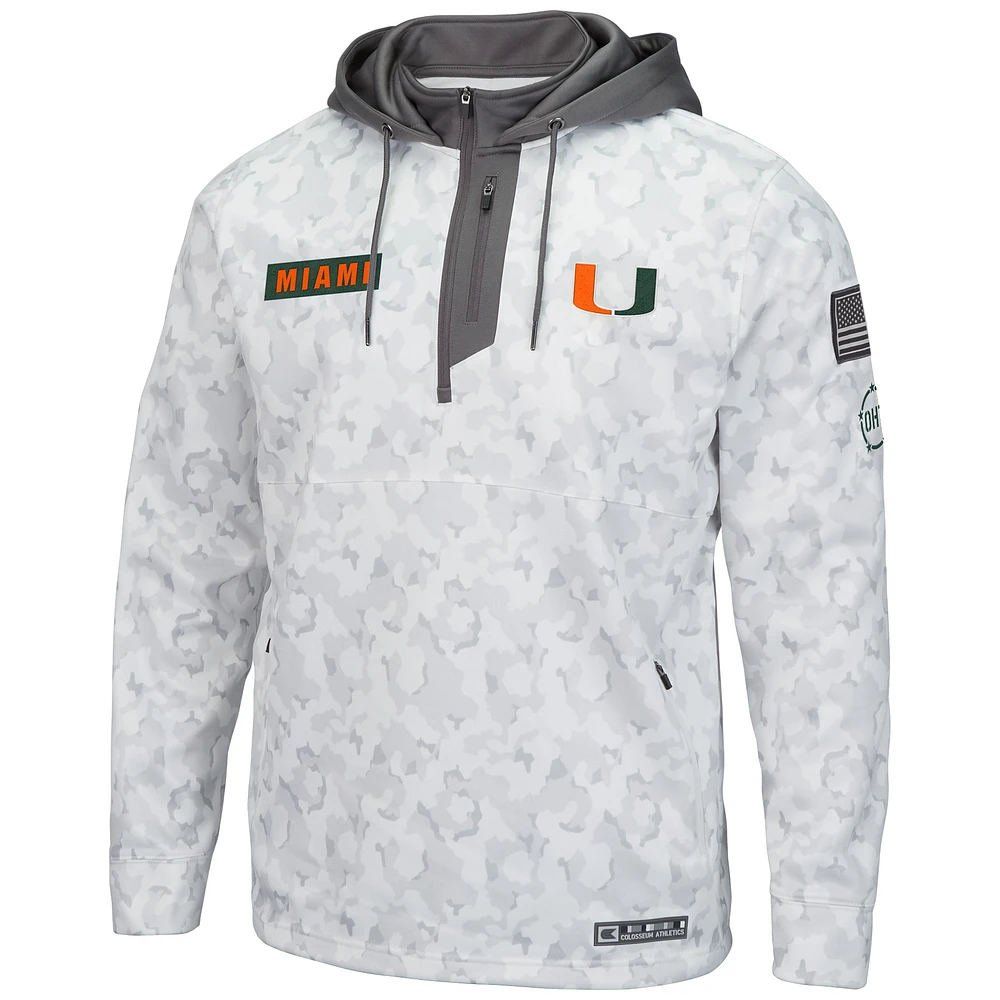 Men's Colosseum Arctic Camo Miami Hurricanes OHT Military Appreciation Quarter-Zip Hoodie