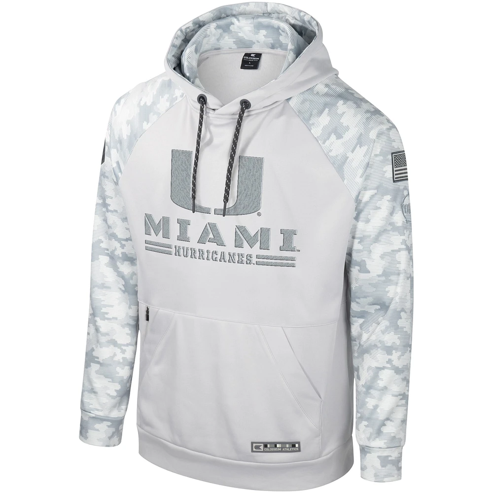 Sweat à capuche gris Colosseum pour hommes des Hurricanes de Miami OHT Military Appreciation Ice Raglan