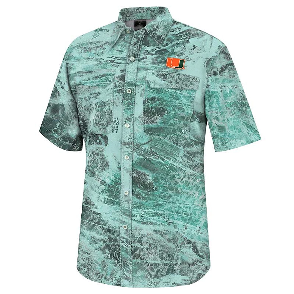 Men's Colosseum  Green Miami Hurricanes Realtree Aspect Charter Full-Button Fishing Shirt