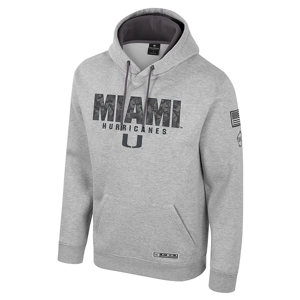 Sweat à capuche imprimé militaire Oorah OHT pour homme Colosseum Heather Grey Miami Hurricanes