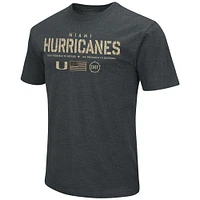 Men's Colosseum Heathered Black Miami Hurricanes OHT Military Appreciation Flag 2.0 T-Shirt