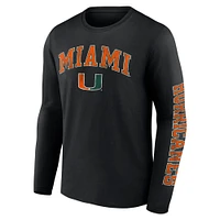Men's Fanatics Black Miami Hurricanes Distressed Arch Over Logo Long Sleeve T-Shirt