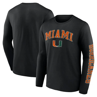 T-shirt noir à manches longues avec logo en détresse des Hurricanes de Miami Fanatics pour hommes