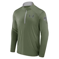 Men's Fanatics Olive Miami Hurricanes OHT Military Appreciation Defender Quarter-Zip Jacket