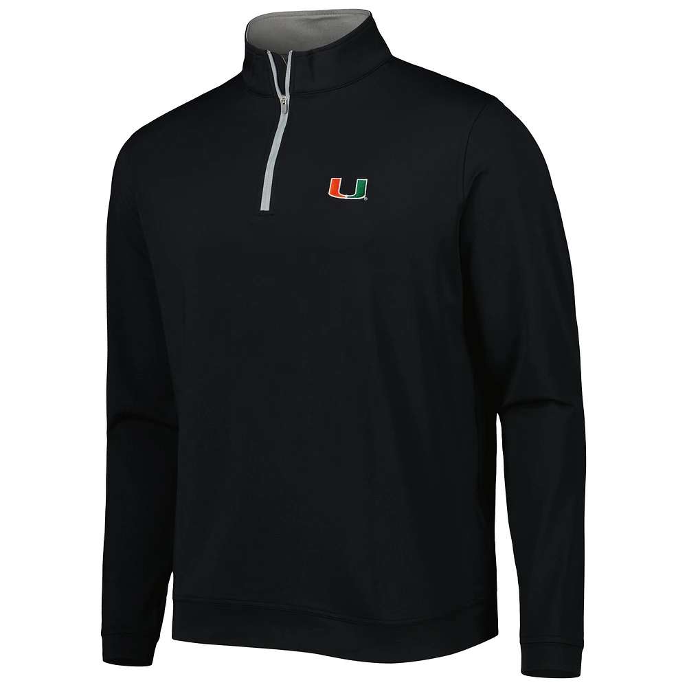 Men's Peter Millar Black Miami Hurricanes Perth Performance Quarter-Zip Top