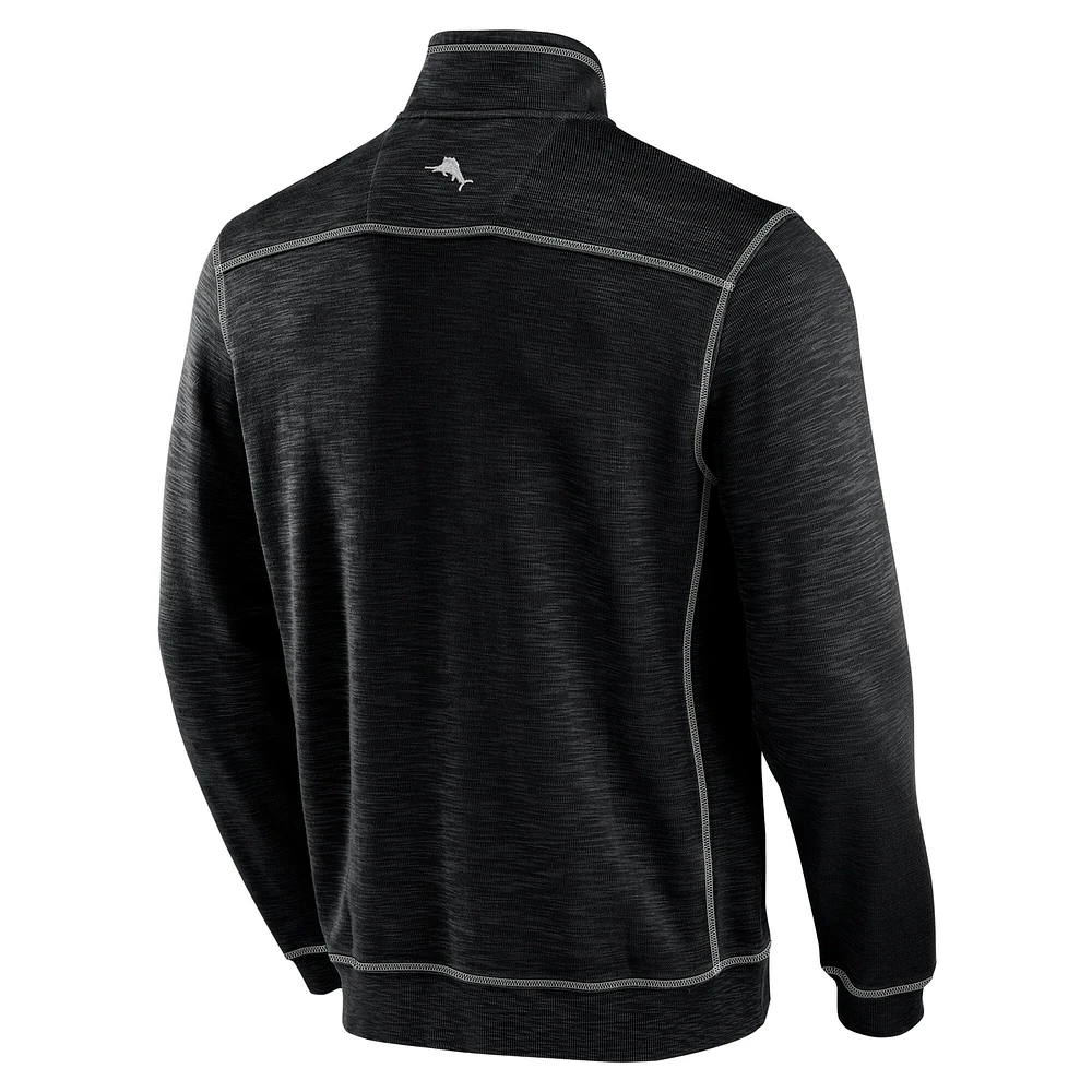Men's Tommy Bahama Black Miami Hurricanes Big & Tall Tobago Bay Tri-Blend Quarter-Zip Sweatshirt