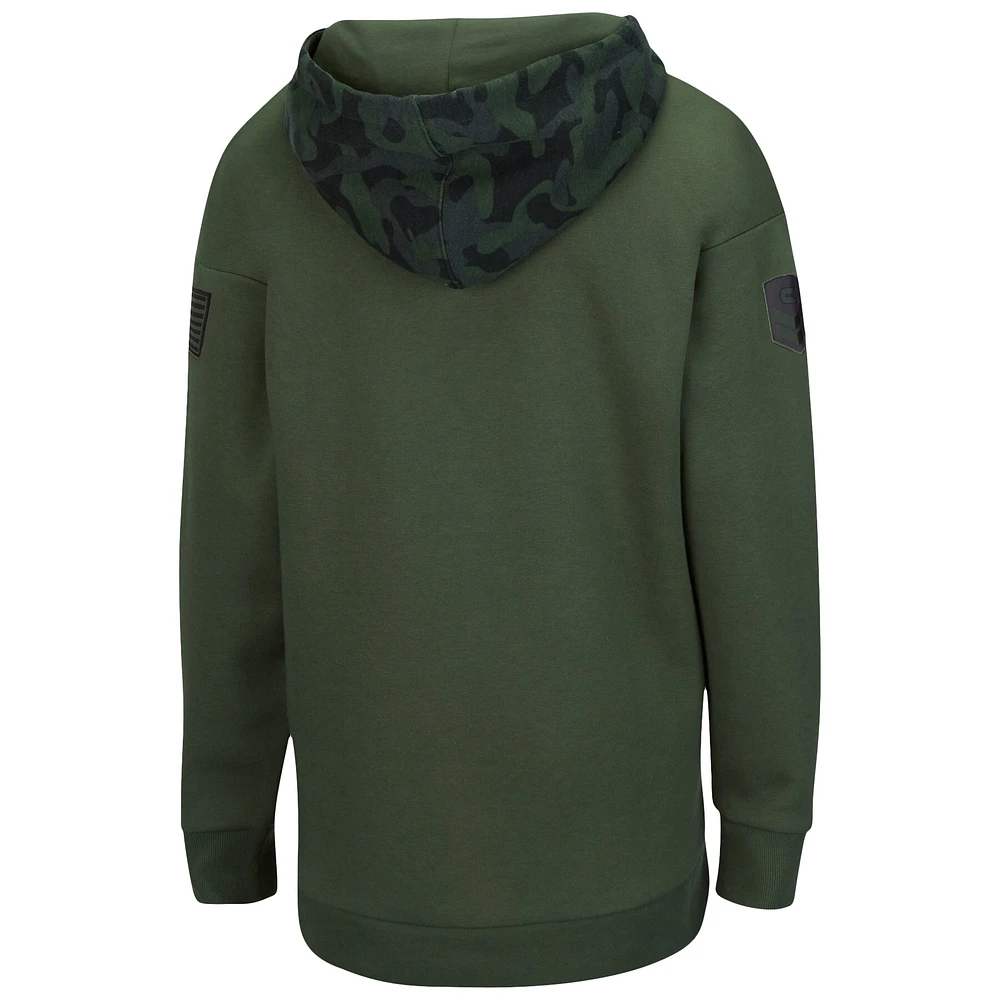 Women's Colosseum Olive/Camo Miami Hurricanes OHT Military Appreciation Extraction Chevron Pullover Hoodie
