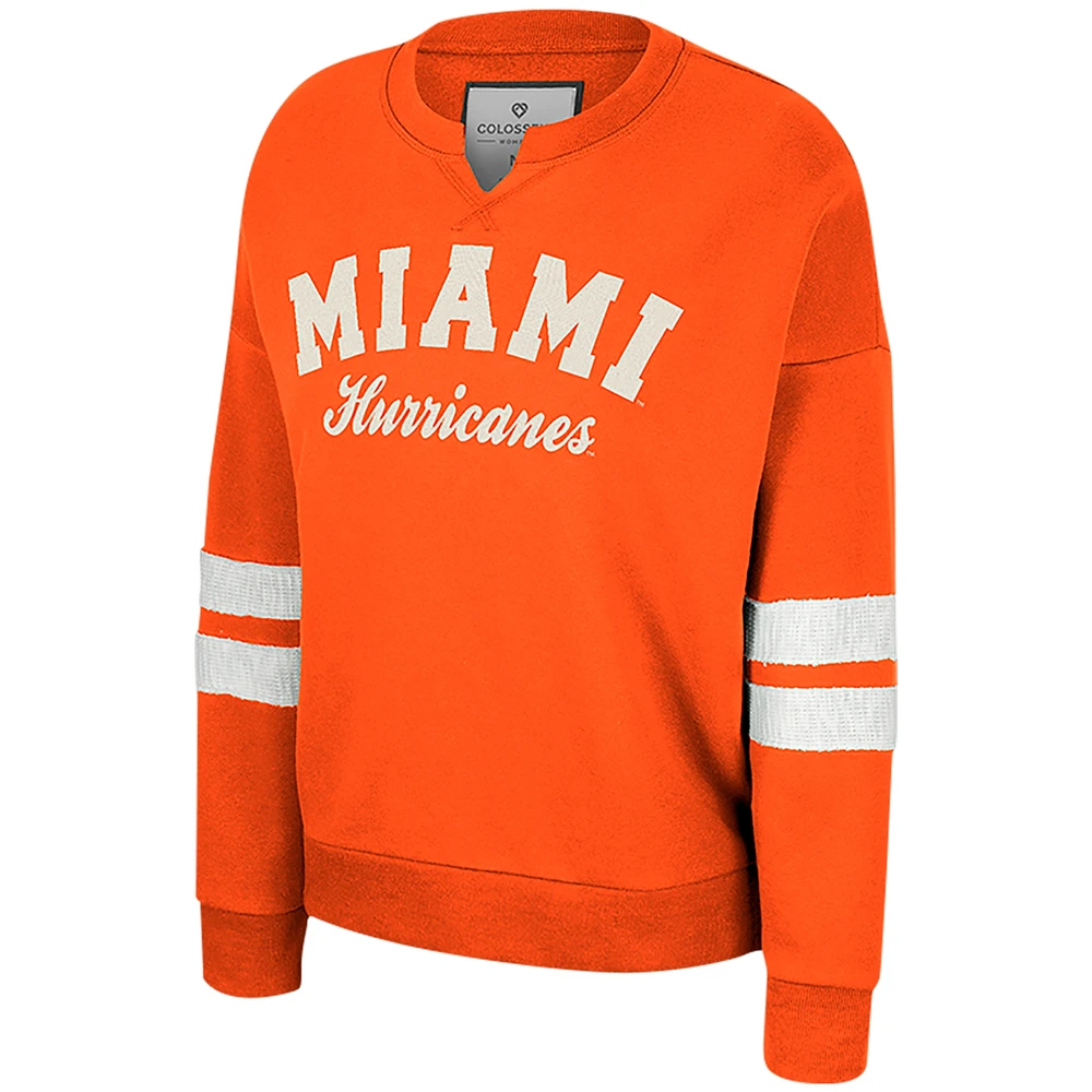 Women's Colosseum Orange Miami Hurricanes Perfect Date Notch Neck Pullover Sweatshirt