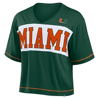 Women's Fanatics Green Miami Hurricanes Home Team Bold Fashion Modest V-Neck Cropped T-Shirt