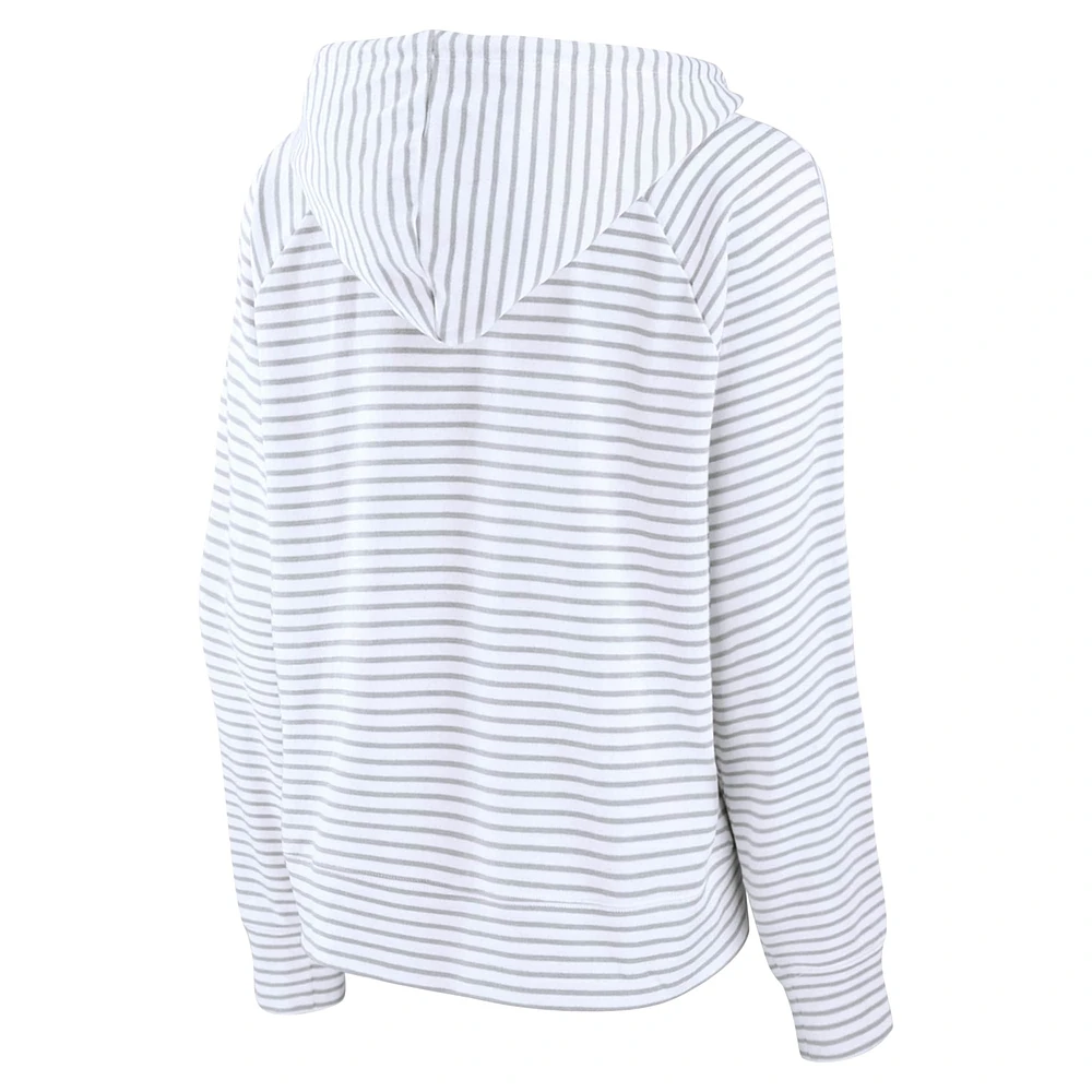 Women's Fanatics White/Gray Miami Hurricanes Arch Logo Striped Notch Neck Pullover Hoodie