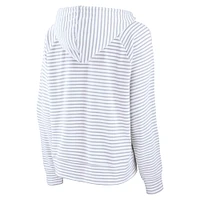 Women's Fanatics White/Gray Miami Hurricanes Arch Logo Striped Notch Neck Pullover Hoodie