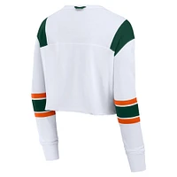 Haut court à manches longues et col en V pour femme Fanatics White Miami Hurricanes Training Camp