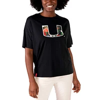 Women's Lusso  Black Miami Hurricanes Floral Crop Top