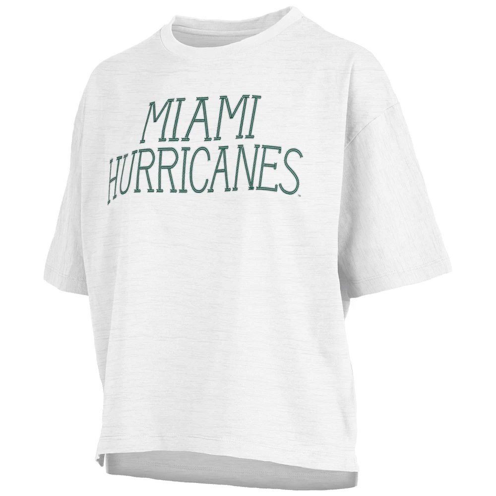 Women's Pressbox White Miami Hurricanes Motley Crew Chain Stitch Slub Waist Length Boxy T-Shirt