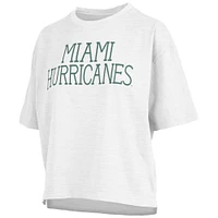Women's Pressbox White Miami Hurricanes Motley Crew Chain Stitch Slub Waist Length Boxy T-Shirt