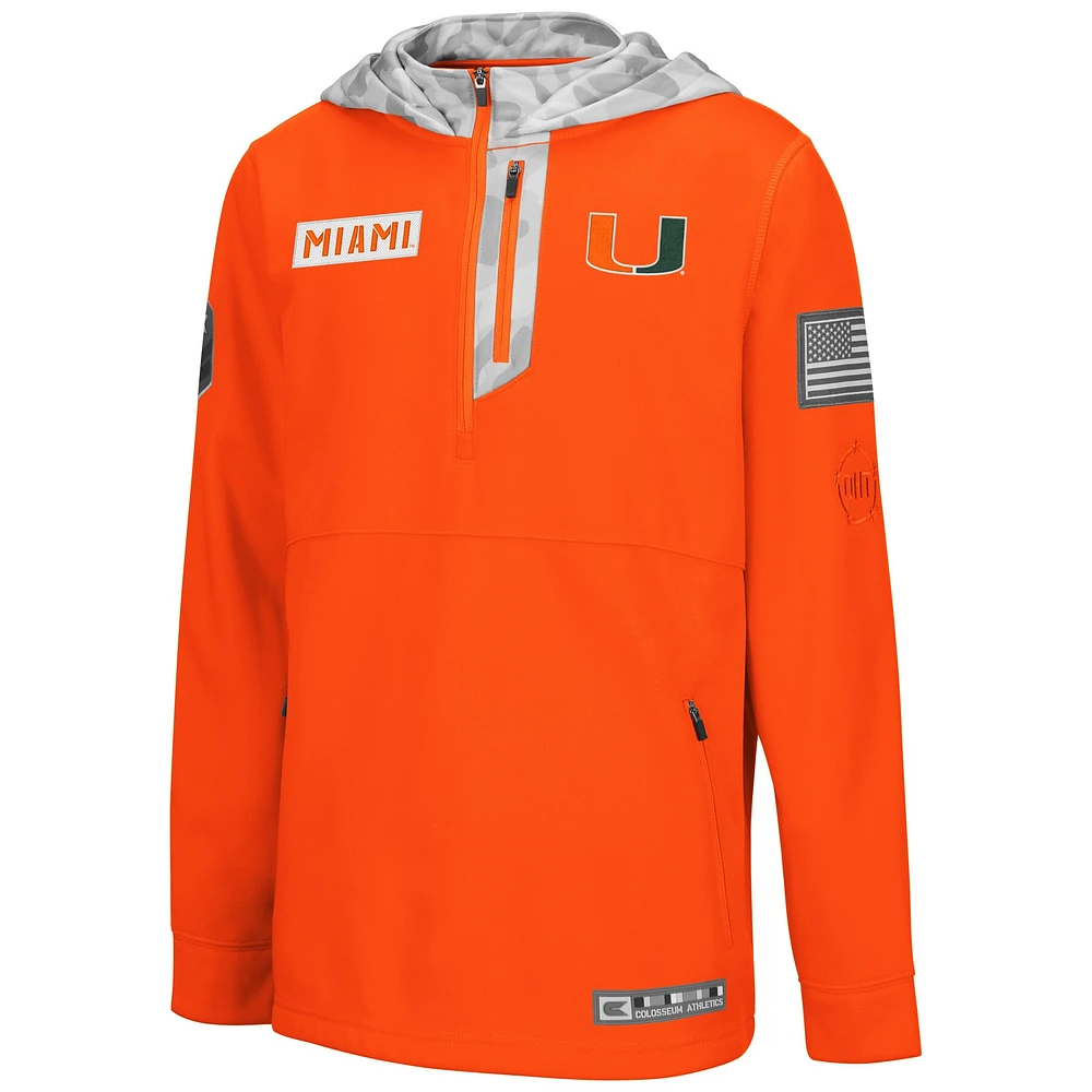 Youth Colosseum Orange/Arctic Camo Miami Hurricanes OHT Military Appreciation Shellback Quarter-Zip Hoodie
