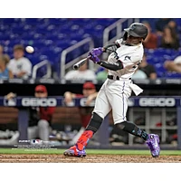 Jazz Chisholm Miami Marlins Unsigned Hits a RBI Double Photograph