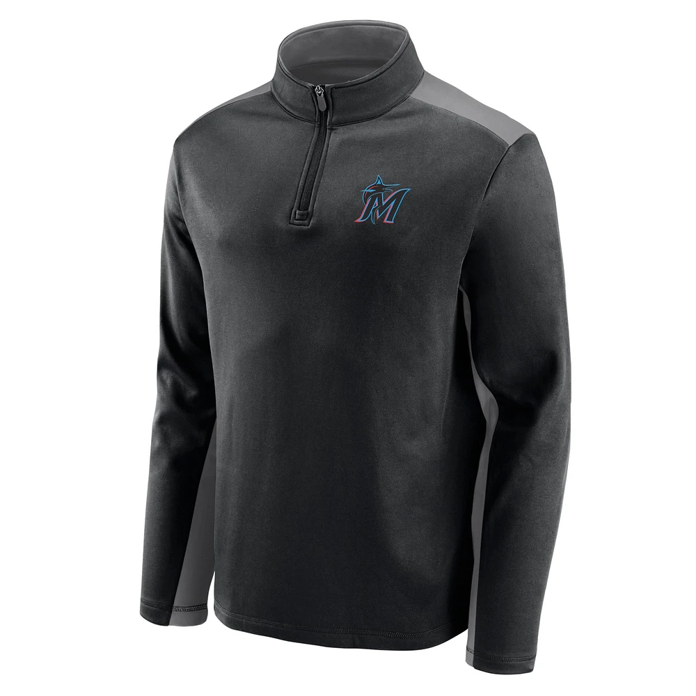 Men's Black Miami Marlins Team Primary Logo Quarter-Zip Jacket
