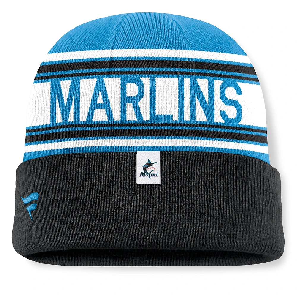 Men's Fanatics Black Miami Marlins Fundamental Team Stripe Cuffed Knit Hat