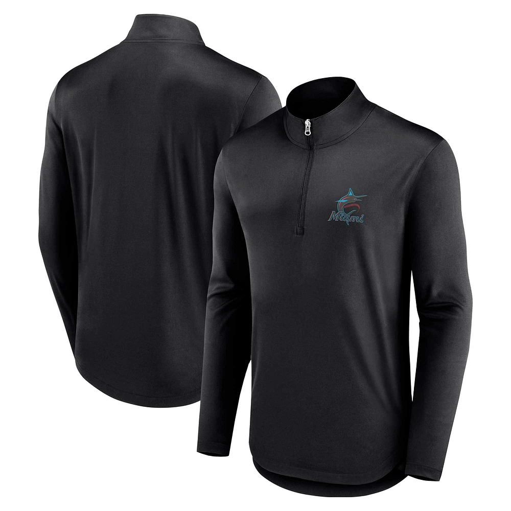 Men's Fanatics Black Miami Marlins Quarterback Quarter-Zip Top