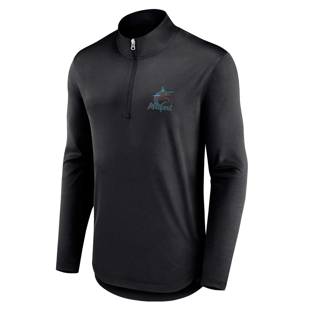 Men's Fanatics Black Miami Marlins Quarterback Quarter-Zip Top