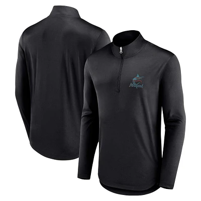 Men's Fanatics Black Miami Marlins Quarterback Quarter-Zip Top