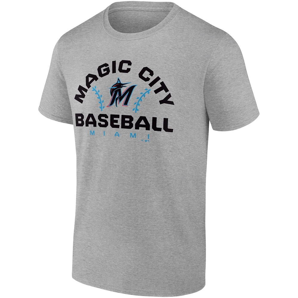 Men's Fanatics Heathered Gray Miami Marlins Iconic Go for Two T-Shirt