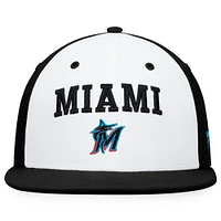 Men's Fanatics White/Black Miami Marlins Iconic Color Blocked Fitted Hat