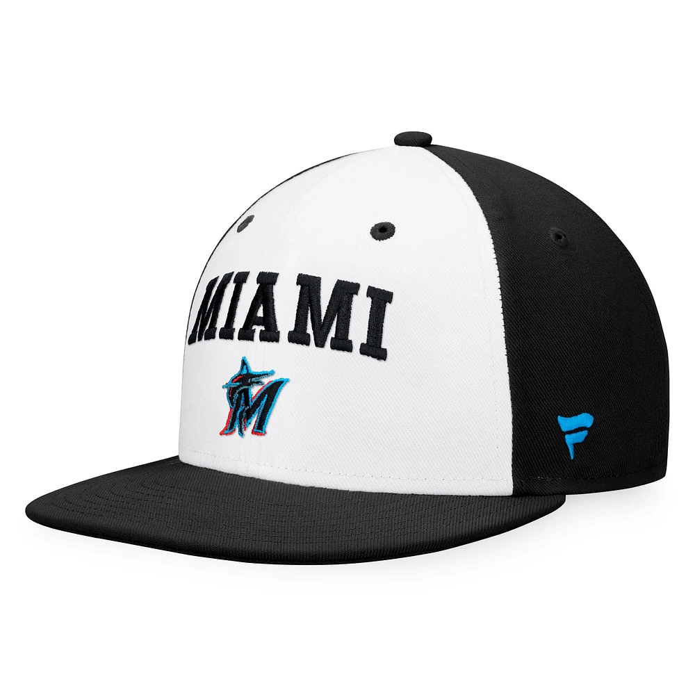 Men's Fanatics White/Black Miami Marlins Iconic Color Blocked Fitted Hat