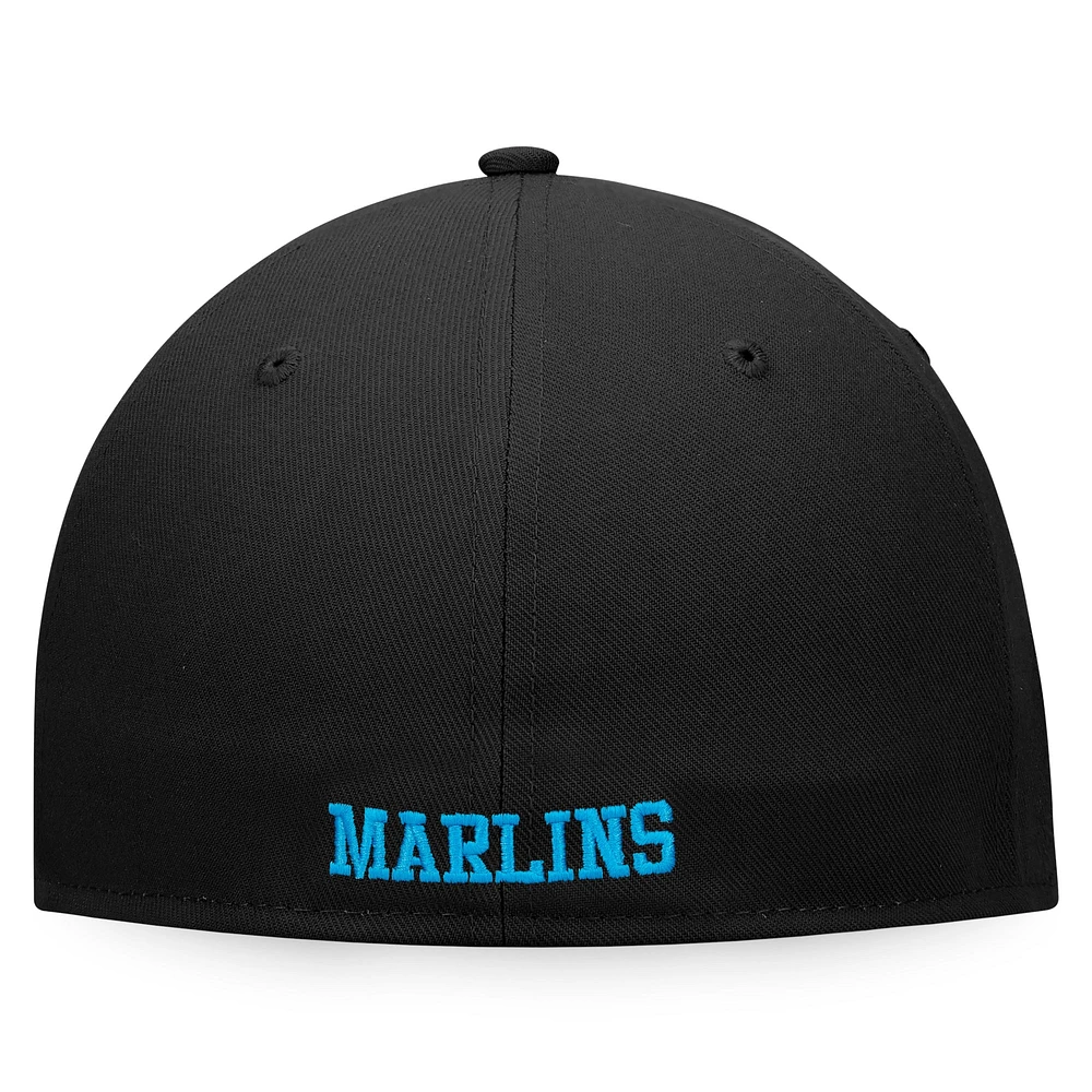 Men's Fanatics White/Black Miami Marlins Iconic Color Blocked Fitted Hat