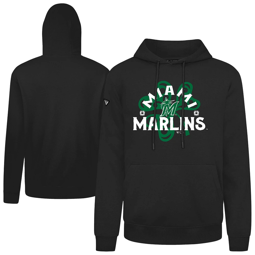 Men's Levelwear  Black Miami Marlins St. Patrick's Day Podium Shamrock Pullover Hoodie