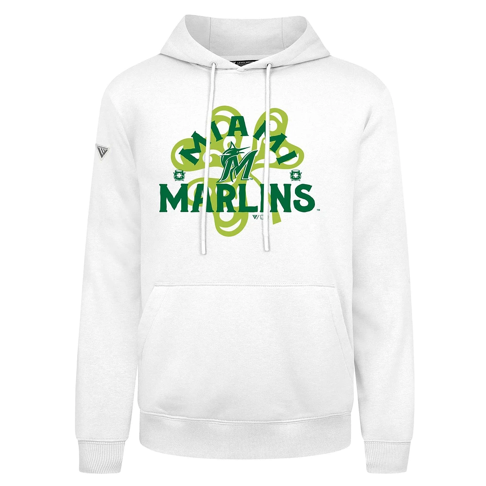 Men's Levelwear  White Miami Marlins St. Patrick's Day Podium Shamrock Pullover Hoodie
