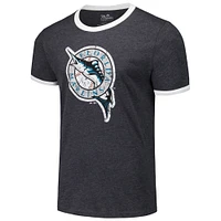 Men's Majestic Threads Black Florida Marlins Ringer Tri-Blend T-Shirt
