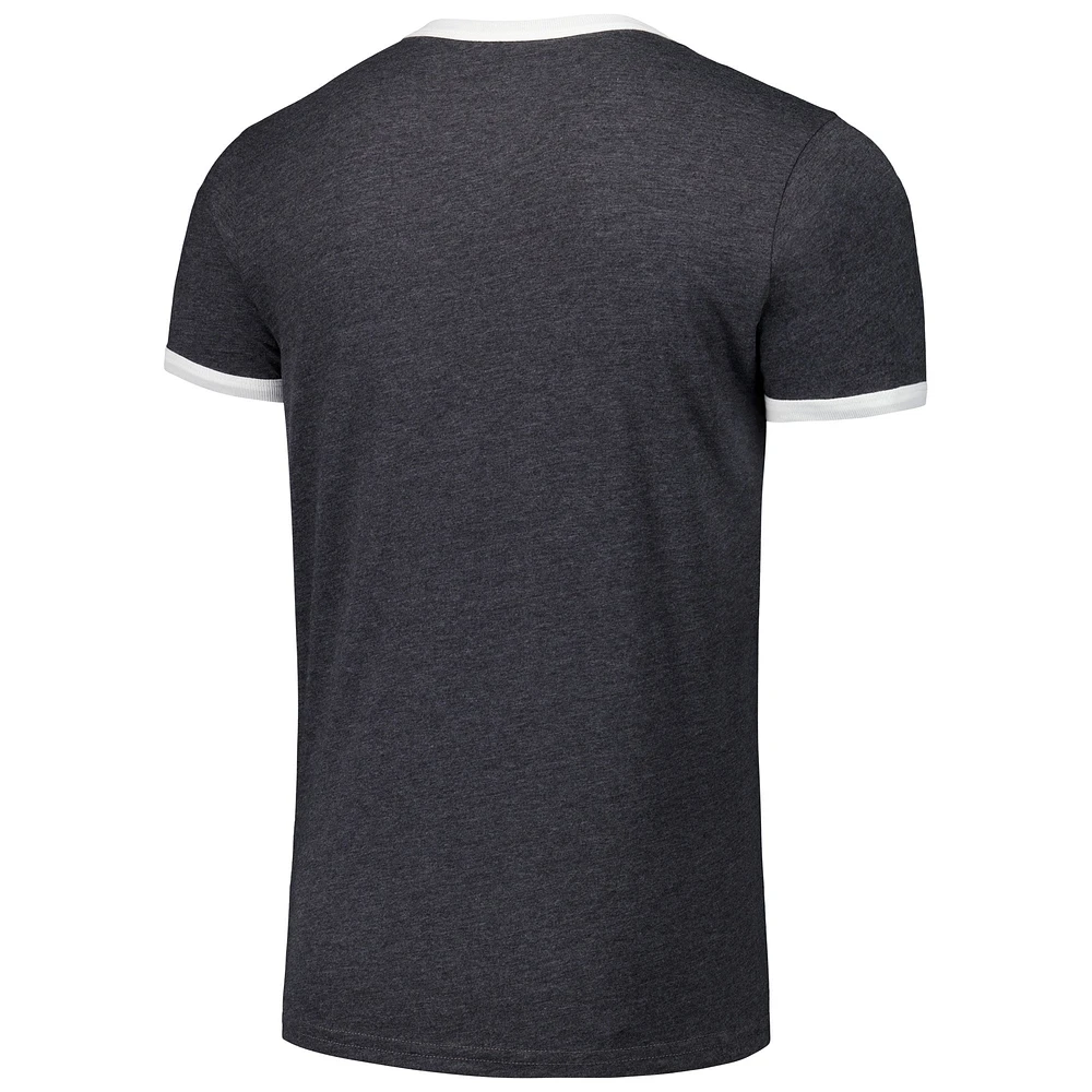 Men's Majestic Threads Black Florida Marlins Ringer Tri-Blend T-Shirt