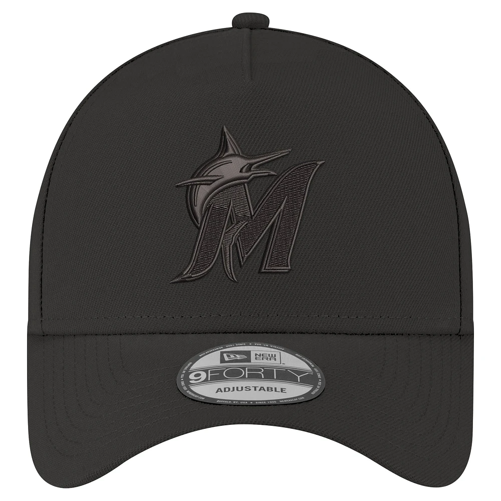 Men's New Era Black Miami Marlins A-Frame 9FORTY Adjustable Hat