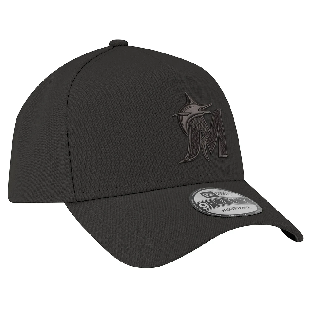Men's New Era Black Miami Marlins A-Frame 9FORTY Adjustable Hat