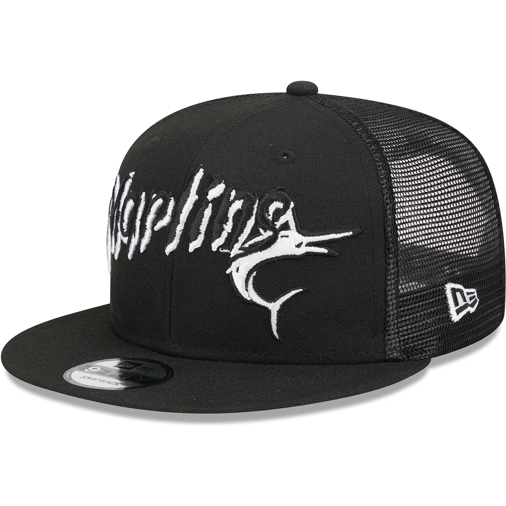 Men's New Era Black Miami Marlins Street Trucker 9FIFTY Snapback Hat