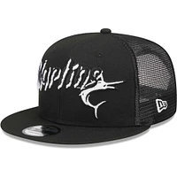 Men's New Era Black Miami Marlins Street Trucker 9FIFTY Snapback Hat