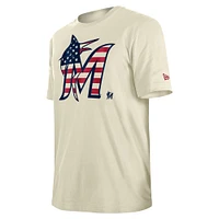 Men's New Era Cream Miami Marlins Americana Flag Fill T-Shirt