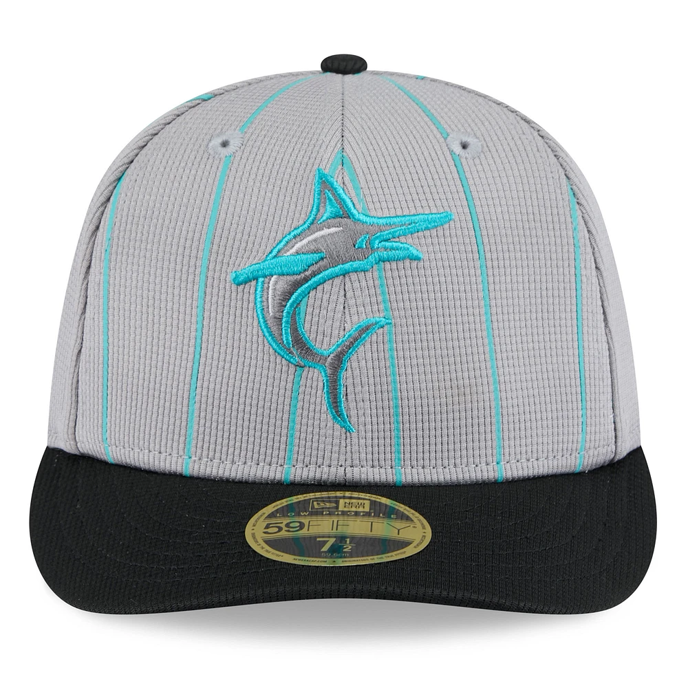Men's New Era  Gray/Black Miami Marlins 2025 Batting Practice Low Profile 59FIFTY Fitted Hat