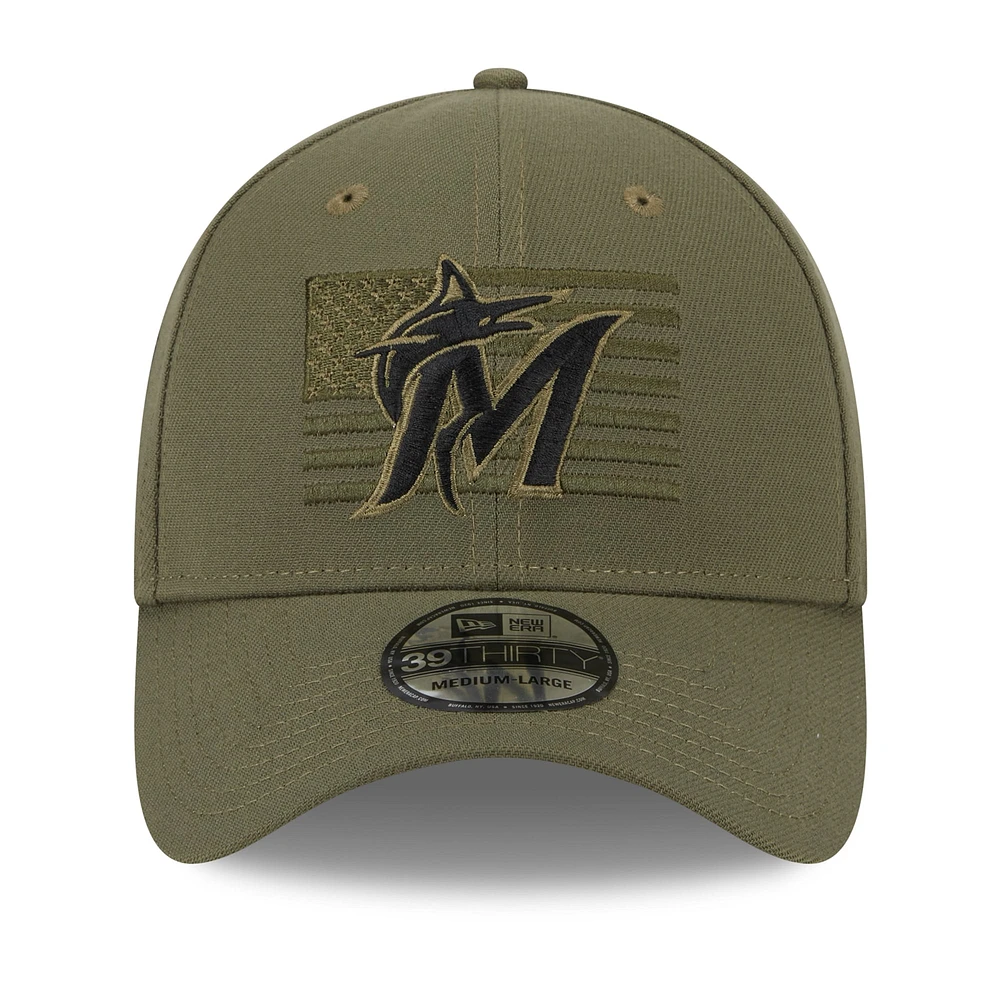 Men's New Era  Green Miami Marlins 2023 Armed Forces Day 39THIRTY Flex Hat