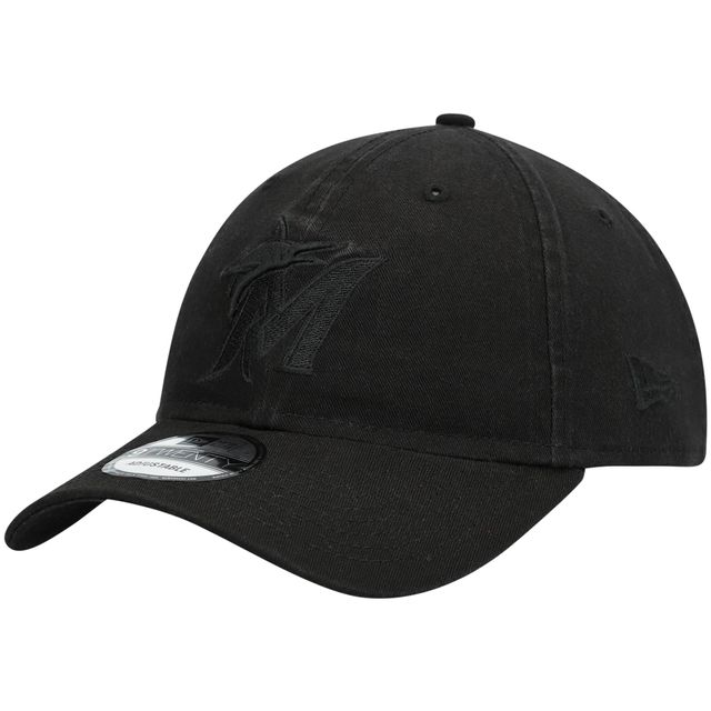 Casquette ajustable Miami Marlins New Era pour homme, noir sur noir, Core Classic 9TWENTY