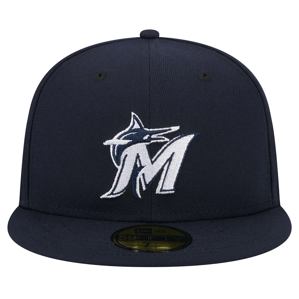 Casquette ajustée 59FIFTY New Era pour hommes, bleu marine, Miami Marlins, logo blanc