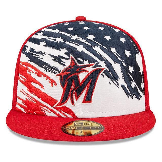 Casquette ajustée New Era Miami Marlins 2022 4th of July On-Field 59FIFTY rouge pour homme