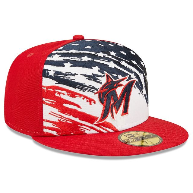 Casquette ajustée New Era Miami Marlins 2022 4th of July On-Field 59FIFTY rouge pour homme