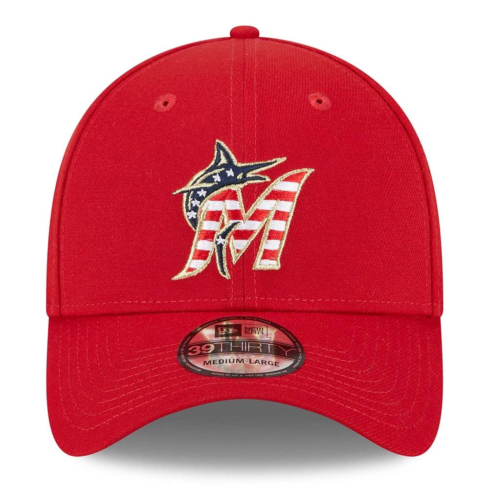 Men's New Era  Red Miami Marlins 2023 Fourth of July 39THIRTY Flex Fit Hat